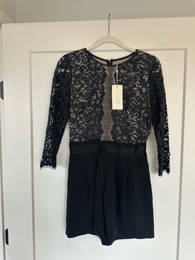ERIN by Erin Fetherston Black Lace Long-Sleeve Romper